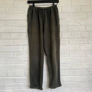 Me & Arrow cuffed pants 100% linen dark moss color